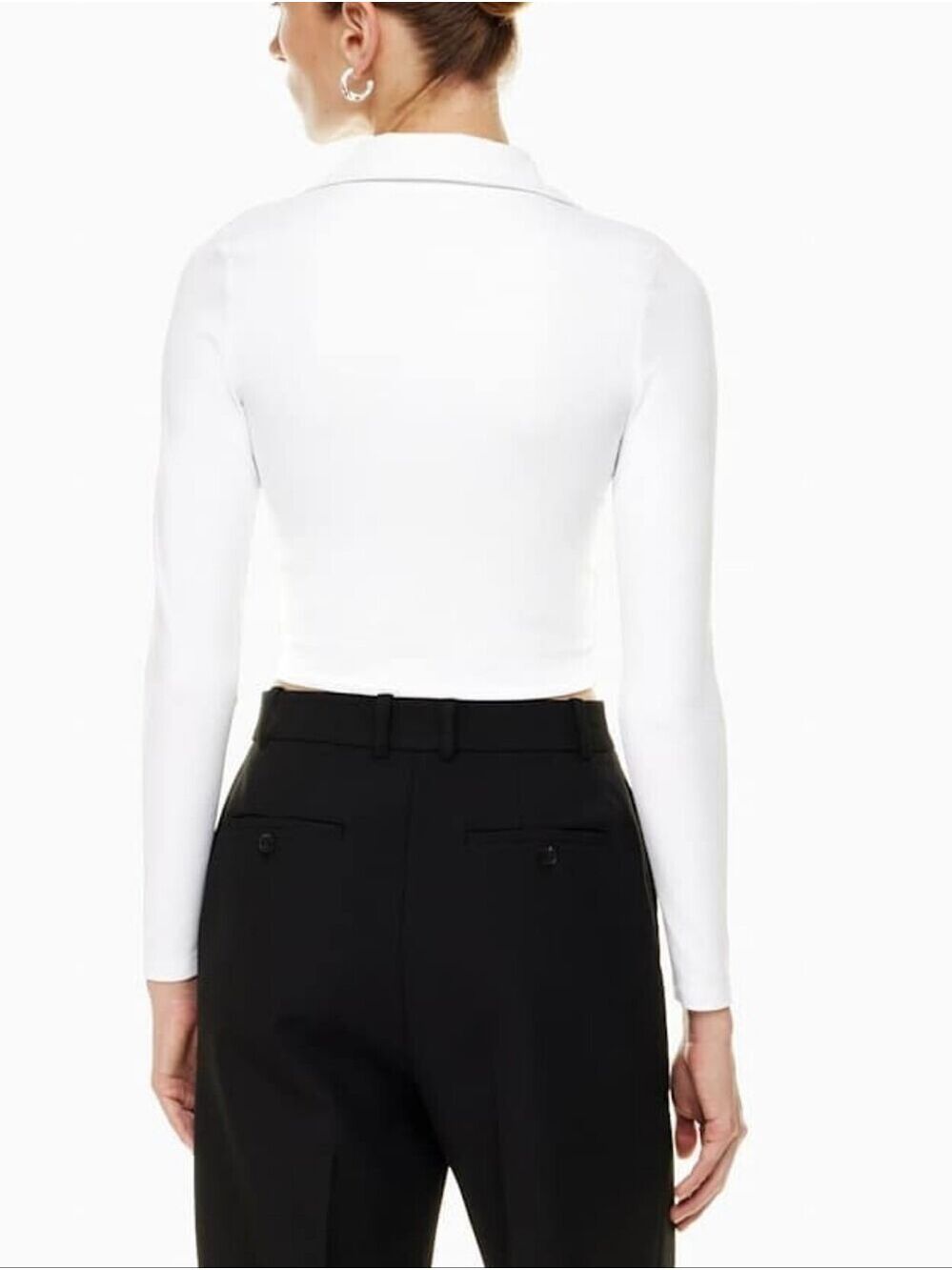 Aritzia Babaton White Contour Polo Collared Long Sleeve Crop Top Size S - Picture 6 of 14